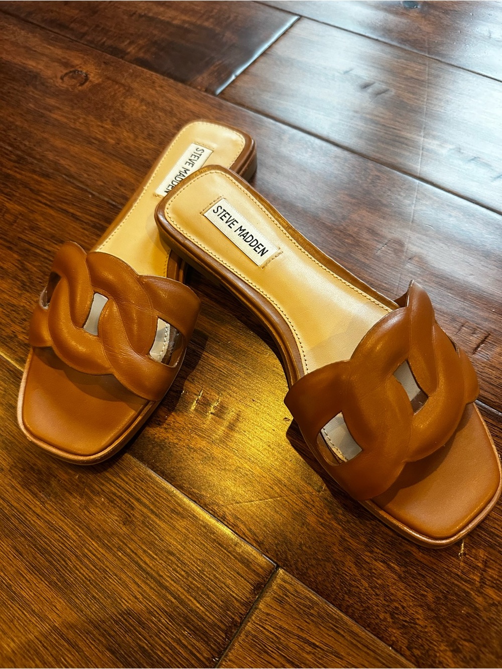 Steve Madden Cognac Braided-Link Slide Stash Sandals